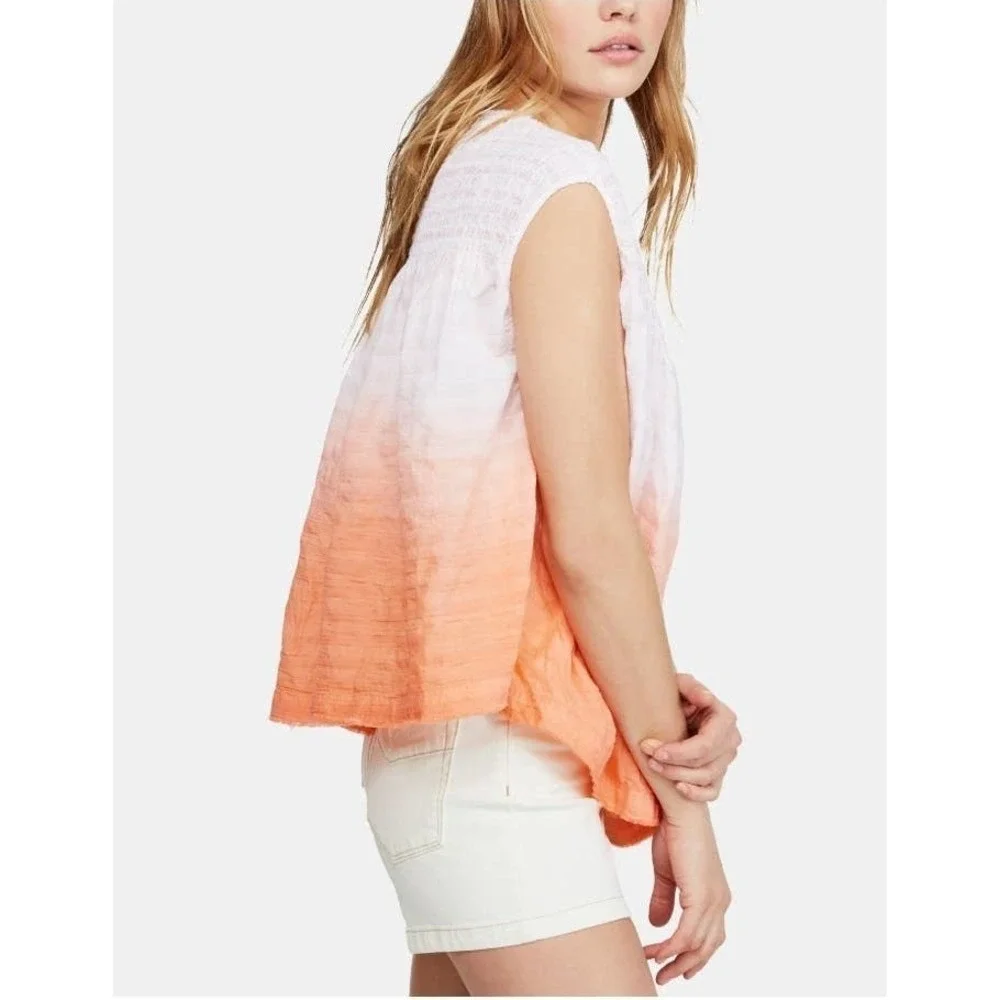 We The Free Coral Ombre Ruffled Sleeveless Top XS
